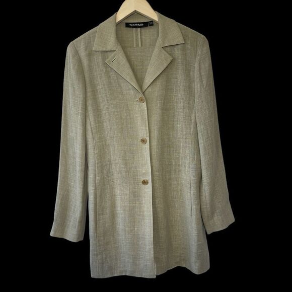 Emanuel Ungaro Tan Three Button Long Blazer Jacket Sz 4